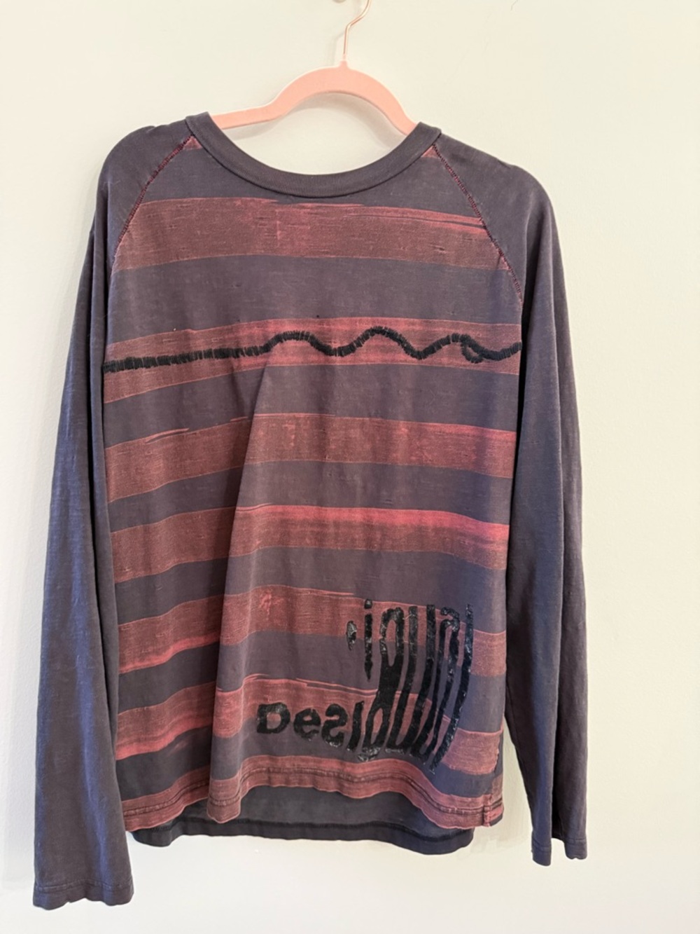 Desigual Navy and Burgundy Striped Long Sleeve Top